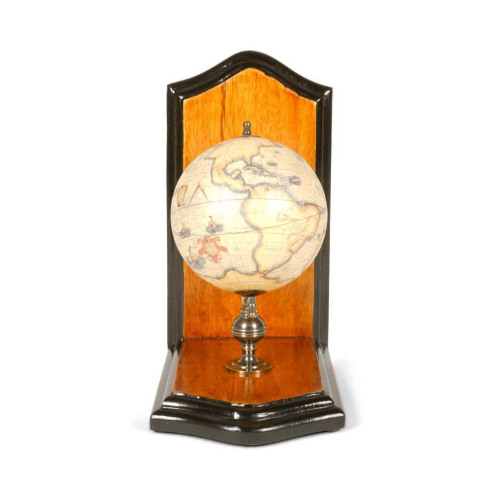 Globe bookends (replica) with historical cartography