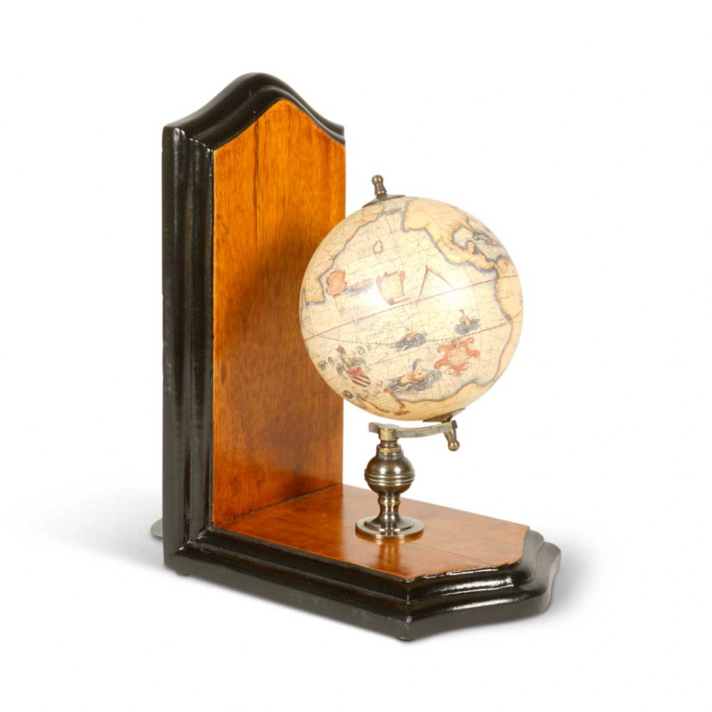 Globe bookends (replica) with historical cartography